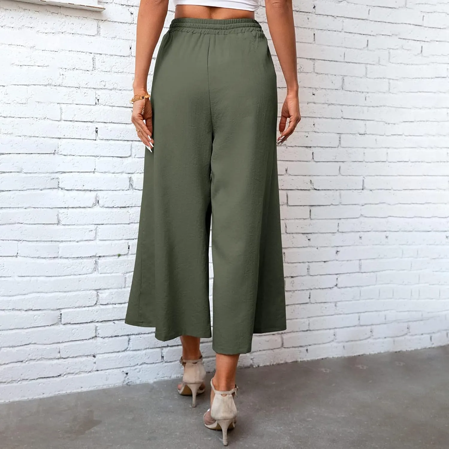 Petite Wide Leg Pants for Women 2025 Summer Cropped Dressy Palazzo Lightweight Pants with Pockets Loose Casual Trouser