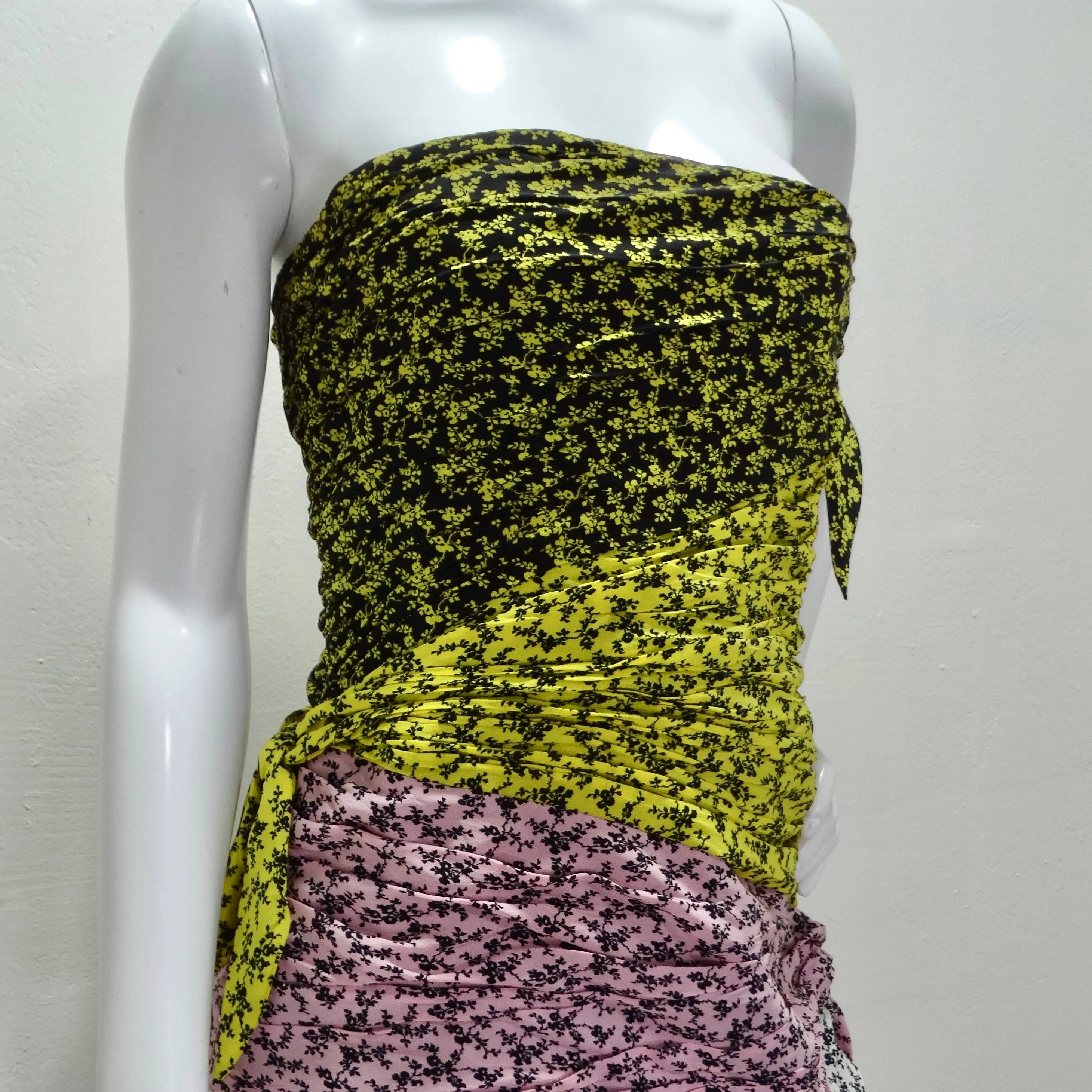 Philosophy Silk Strapless Floral Ruched Dress