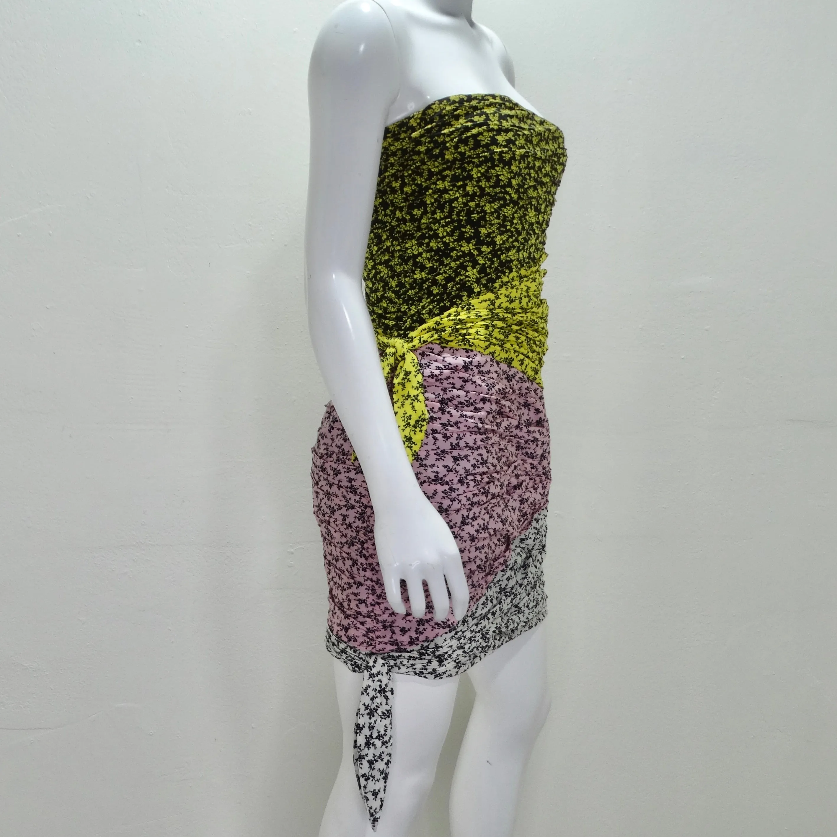 Philosophy Silk Strapless Floral Ruched Dress