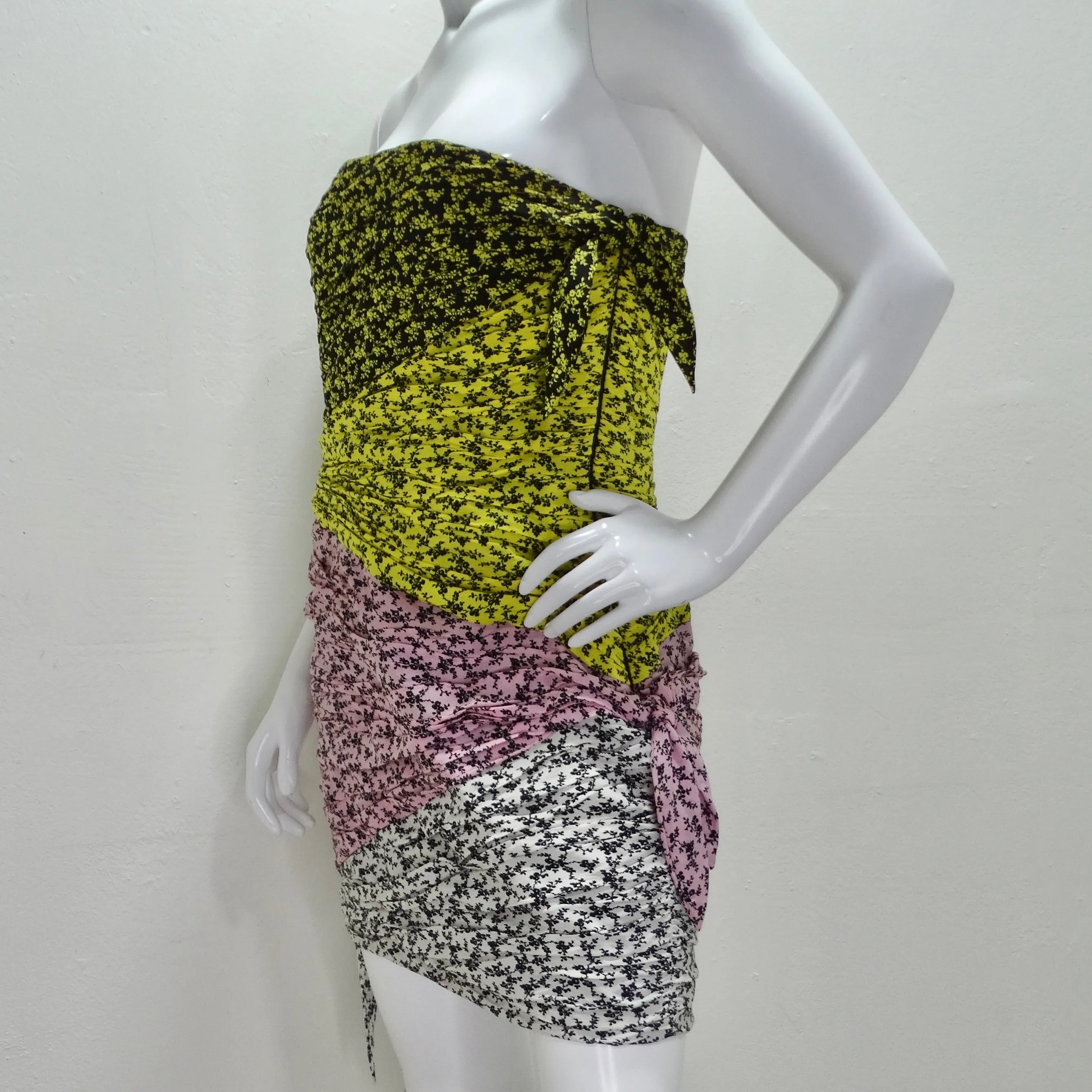 Philosophy Silk Strapless Floral Ruched Dress