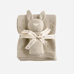 Pique Blanket & Bunny Lovey Gift Set, Birch | Organic Cotton