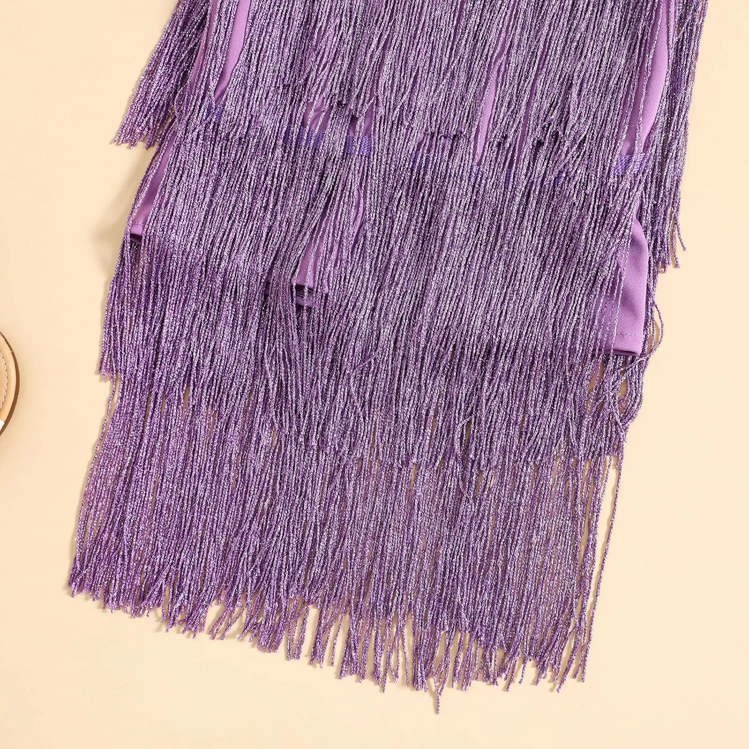 Qiylii Kid Girls Sequin Fringe Tassel Dress Sleeveless Dance Twirly Dresses Sparkly Latin Dress Concert Outfit Gift Children