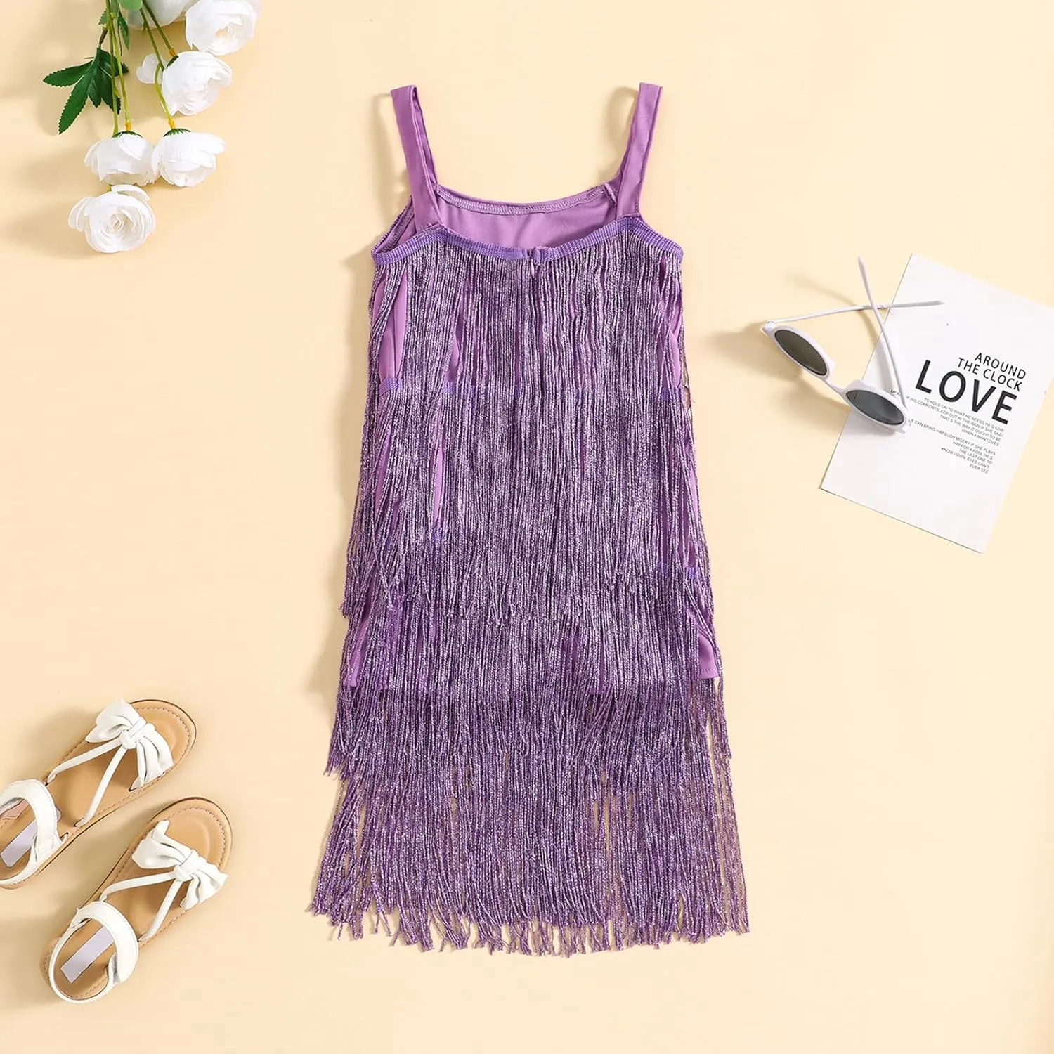 Qiylii Kid Girls Sequin Fringe Tassel Dress Sleeveless Dance Twirly Dresses Sparkly Latin Dress Concert Outfit Gift Children