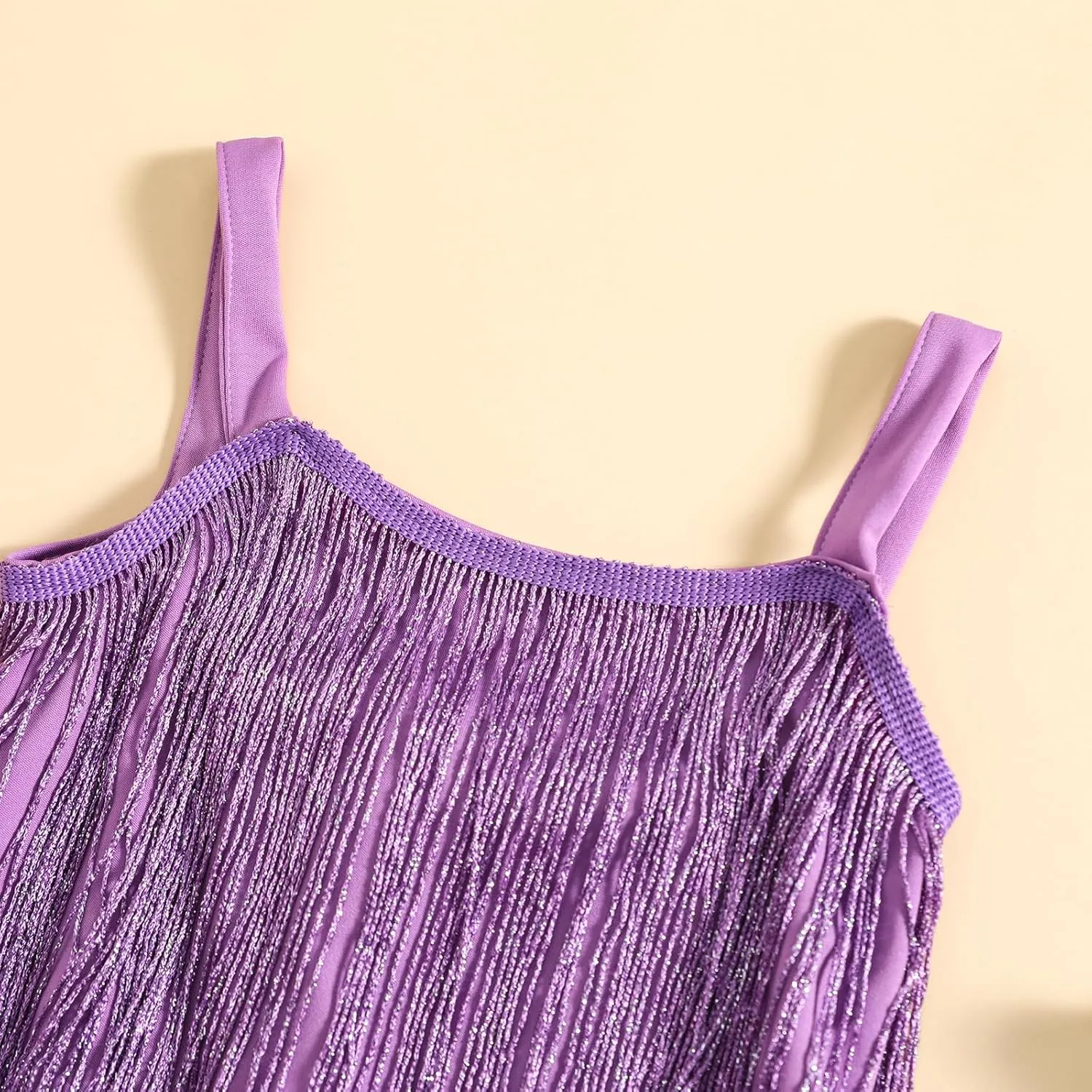 Qiylii Kid Girls Sequin Fringe Tassel Dress Sleeveless Dance Twirly Dresses Sparkly Latin Dress Concert Outfit Gift Children