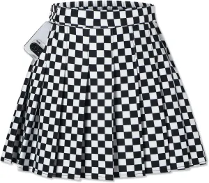 SANGTREE Girl Women Plaid Pleated School Uniform Casual Plus Size A Line Skirt with Pockets