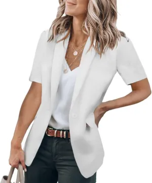 Short Sleeve Blazers for Women Business Casual Work Office Suit Jackets Lightweight Elegant Open Front Lapel Jacket