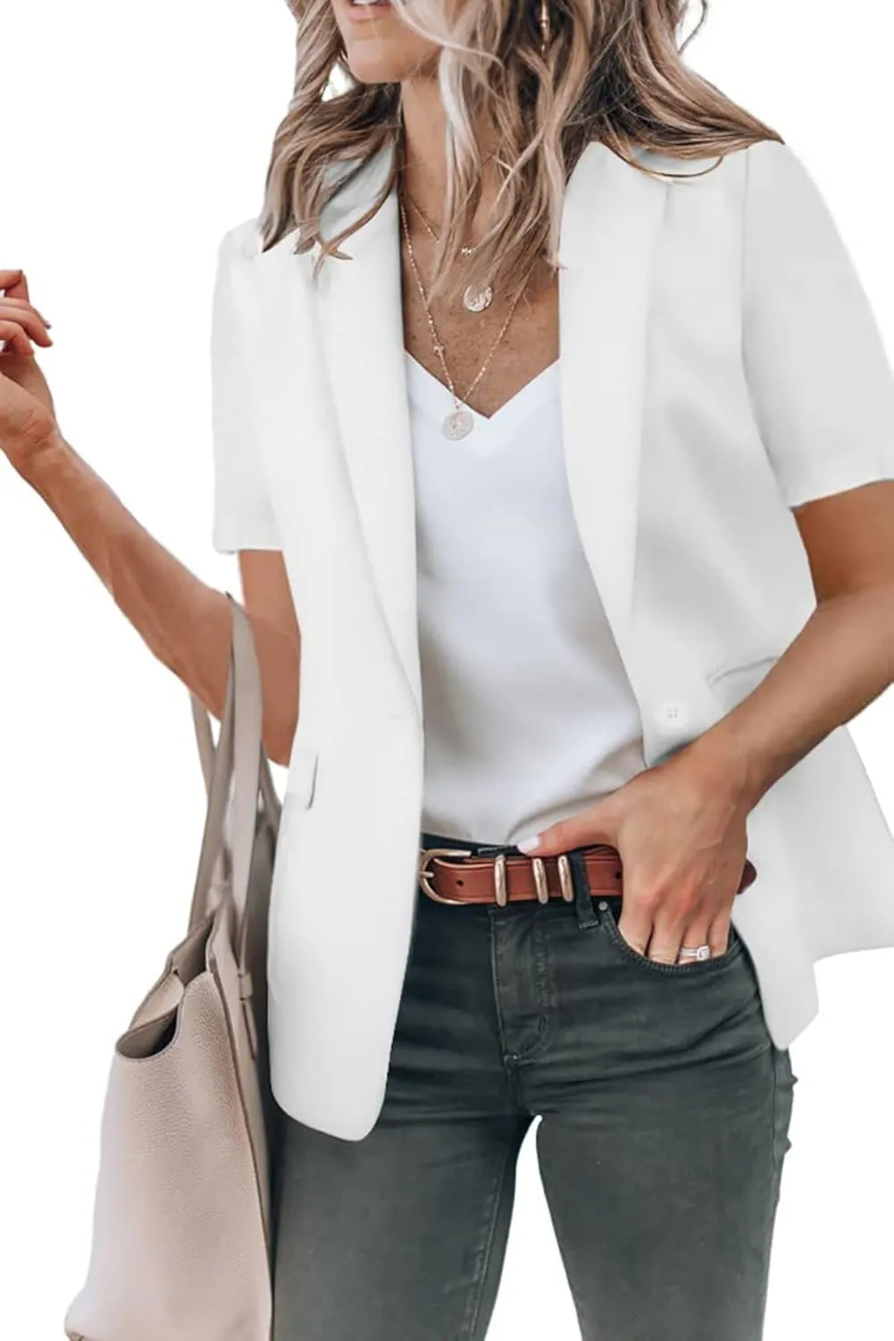 Short Sleeve Blazers for Women Business Casual Work Office Suit Jackets Lightweight Elegant Open Front Lapel Jacket