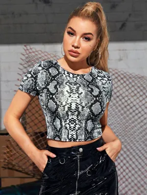 Snakeskin Print Crop Top