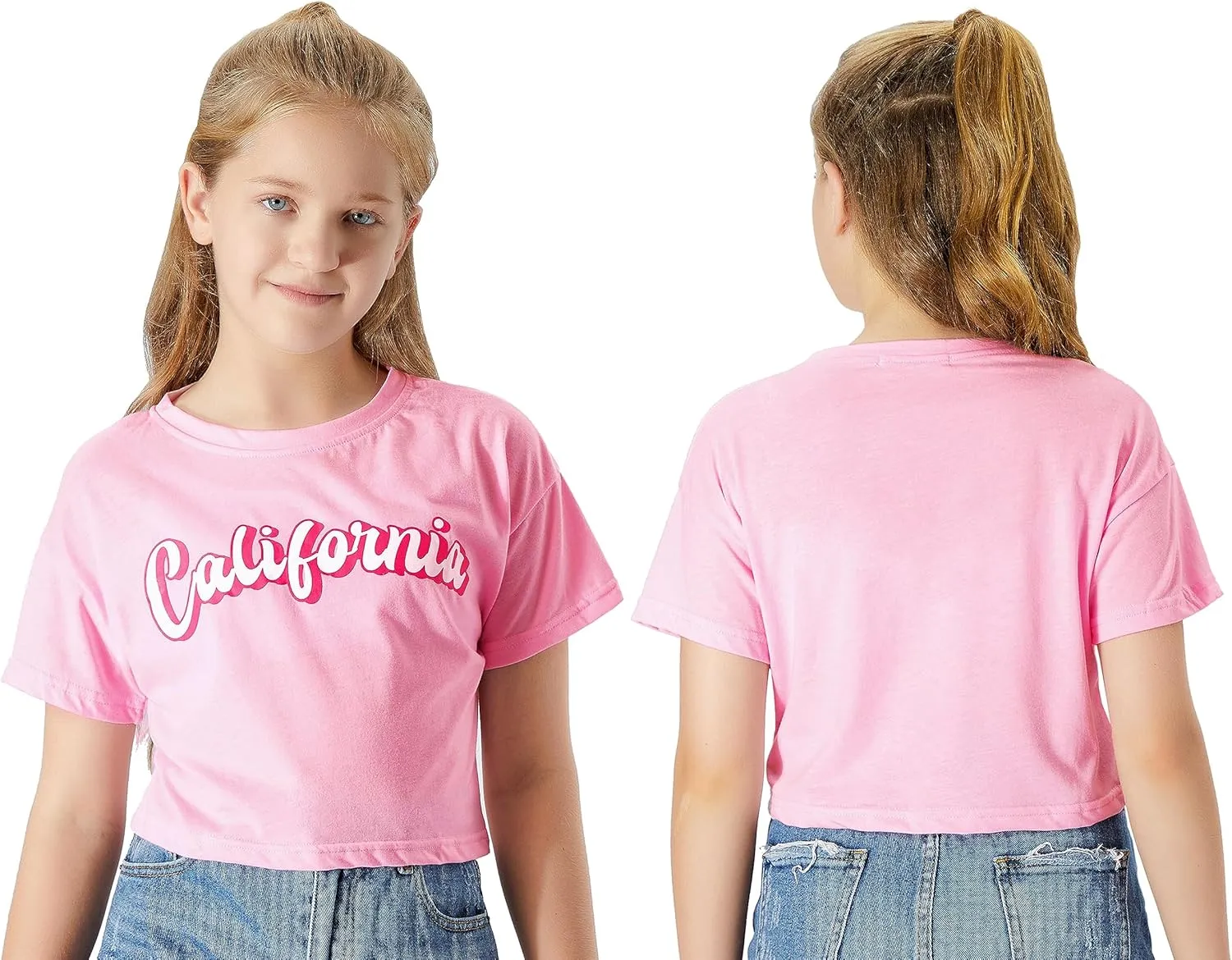 Stylish Graffiti/Butterfly Graphic Crop Top for Girls -Cool Summer T-Shirt Soft Colorful 2-Pack Tees Size 6-18
