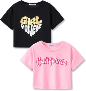 Stylish Graffiti/Butterfly Graphic Crop Top for Girls -Cool Summer T-Shirt Soft Colorful 2-Pack Tees Size 6-18
