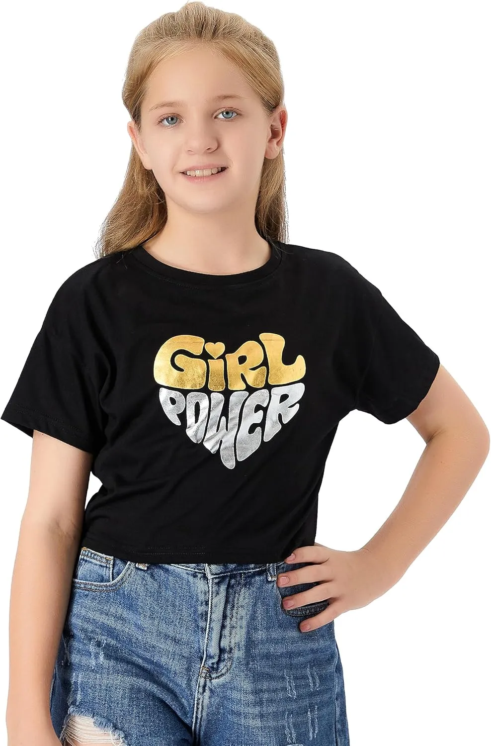 Stylish Graffiti/Butterfly Graphic Crop Top for Girls -Cool Summer T-Shirt Soft Colorful 2-Pack Tees Size 6-18