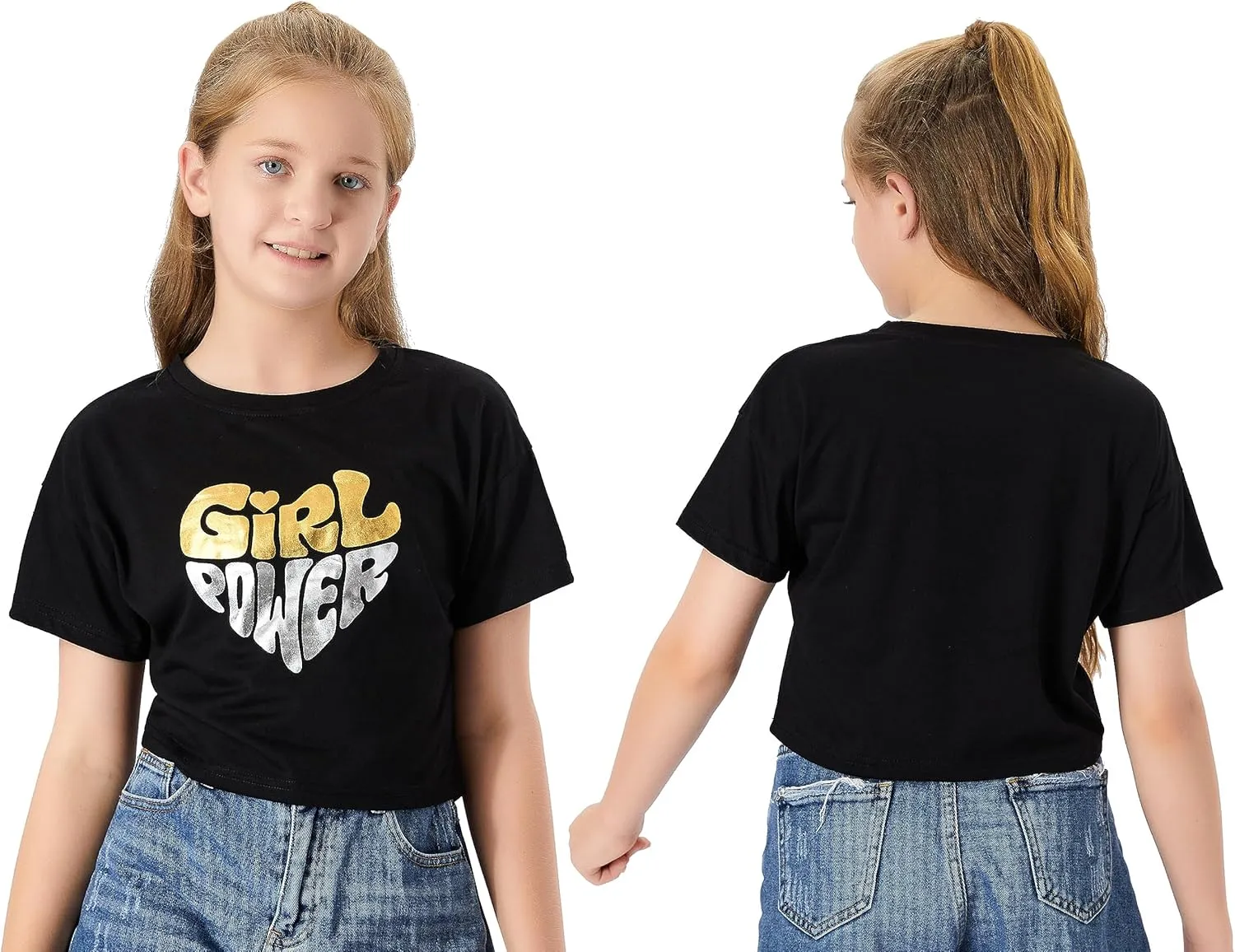 Stylish Graffiti/Butterfly Graphic Crop Top for Girls -Cool Summer T-Shirt Soft Colorful 2-Pack Tees Size 6-18
