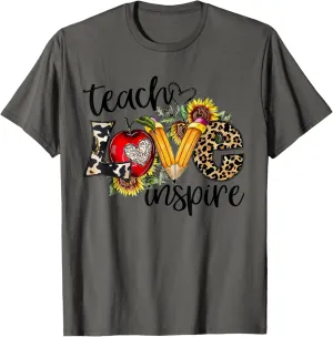 Teach Love Inspire Leopard Sunflower Teacher Back To School T-Shirt