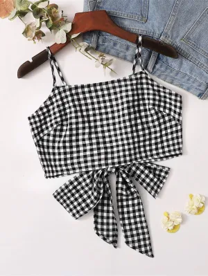 Tie Back Buffalo Plaid Crop Cami Top