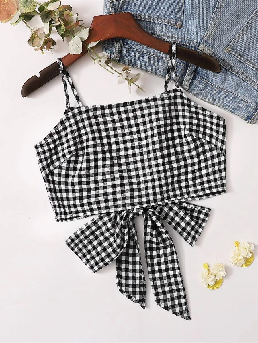 Tie Back Buffalo Plaid Crop Cami Top