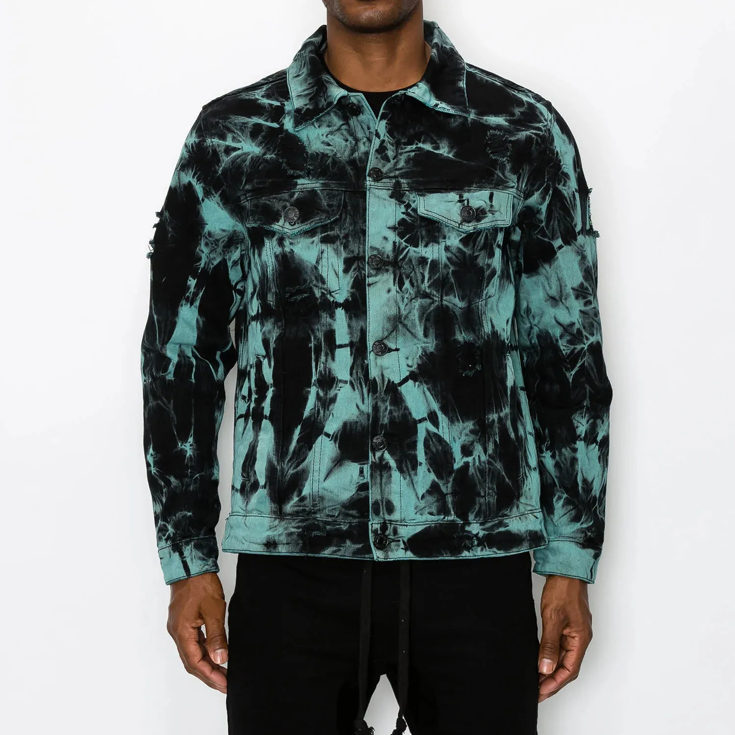 Tie Dye Denim Jacket - Teal