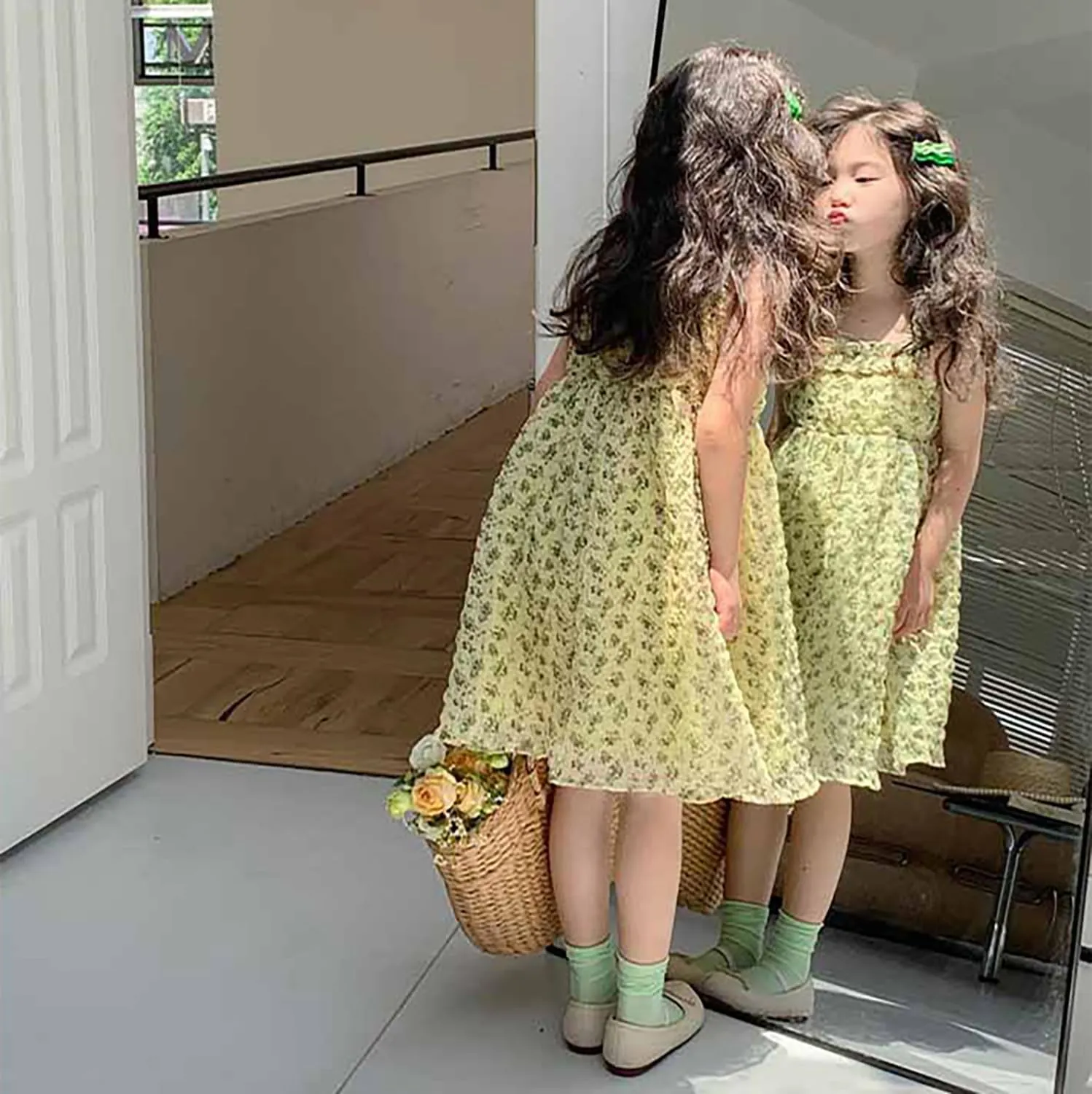Toddler Girls Summer Dress Halter Spaghetti Strap Floral Print Chiffon Sundress Size 1-6T