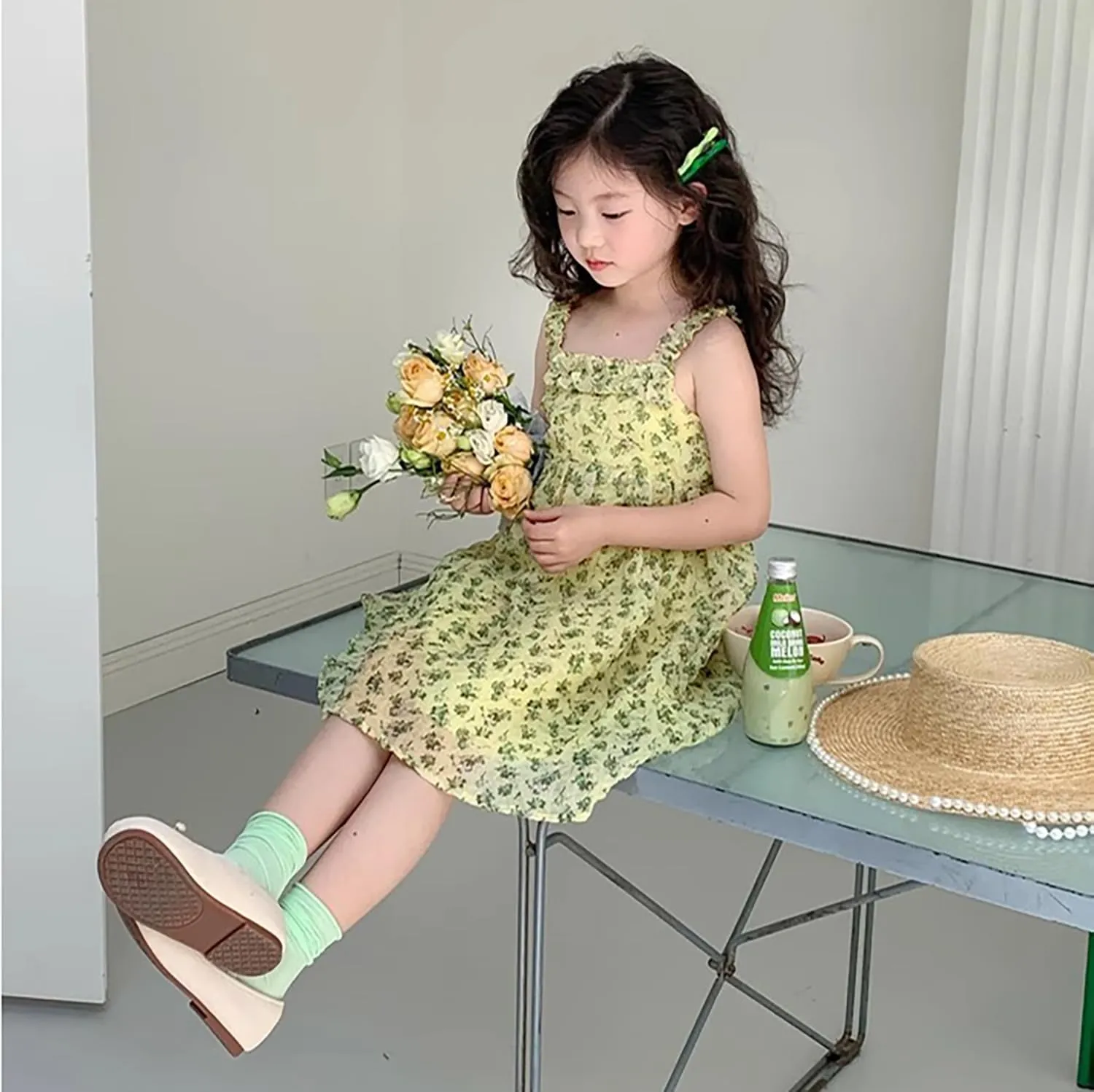 Toddler Girls Summer Dress Halter Spaghetti Strap Floral Print Chiffon Sundress Size 1-6T