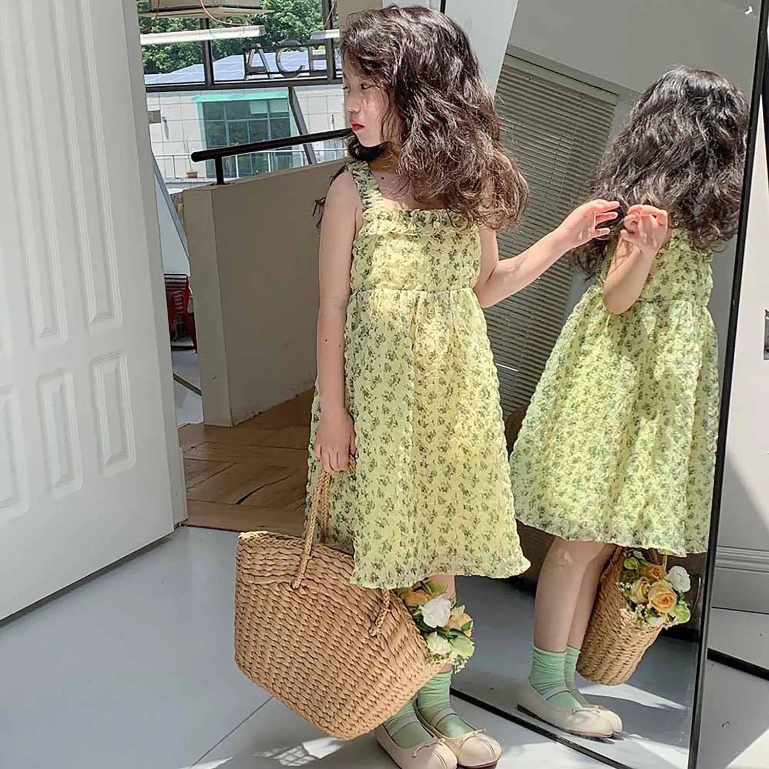 Toddler Girls Summer Dress Halter Spaghetti Strap Floral Print Chiffon Sundress Size 1-6T
