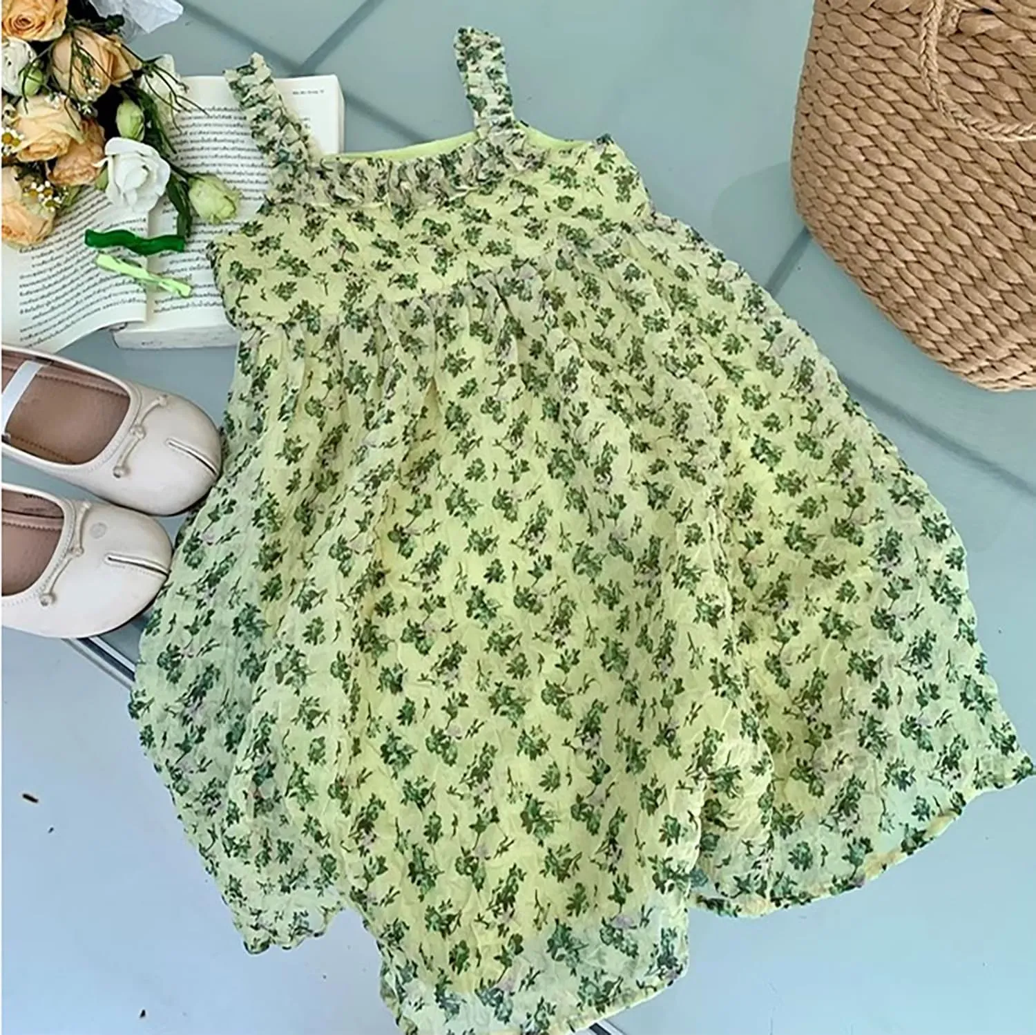 Toddler Girls Summer Dress Halter Spaghetti Strap Floral Print Chiffon Sundress Size 1-6T