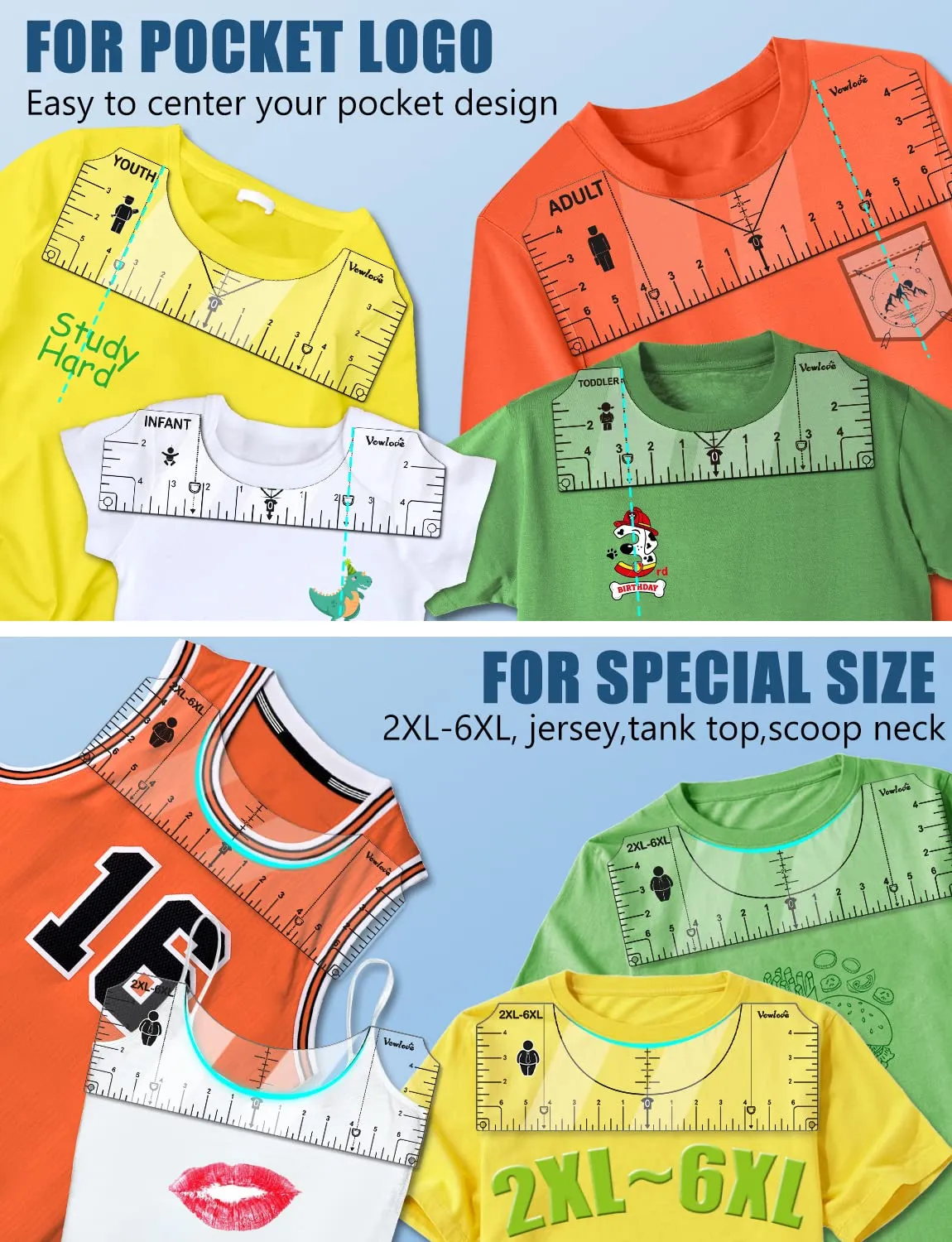 Tshirt Ruler Guide Vinyl Alignment, Shirt Measurement Tool Placement Center Desgins DTF Template Left Chest Logo Pocket, Accessories for Cricut Heat Press Sublimation Iron on HTV Heat Transfer Vinyl