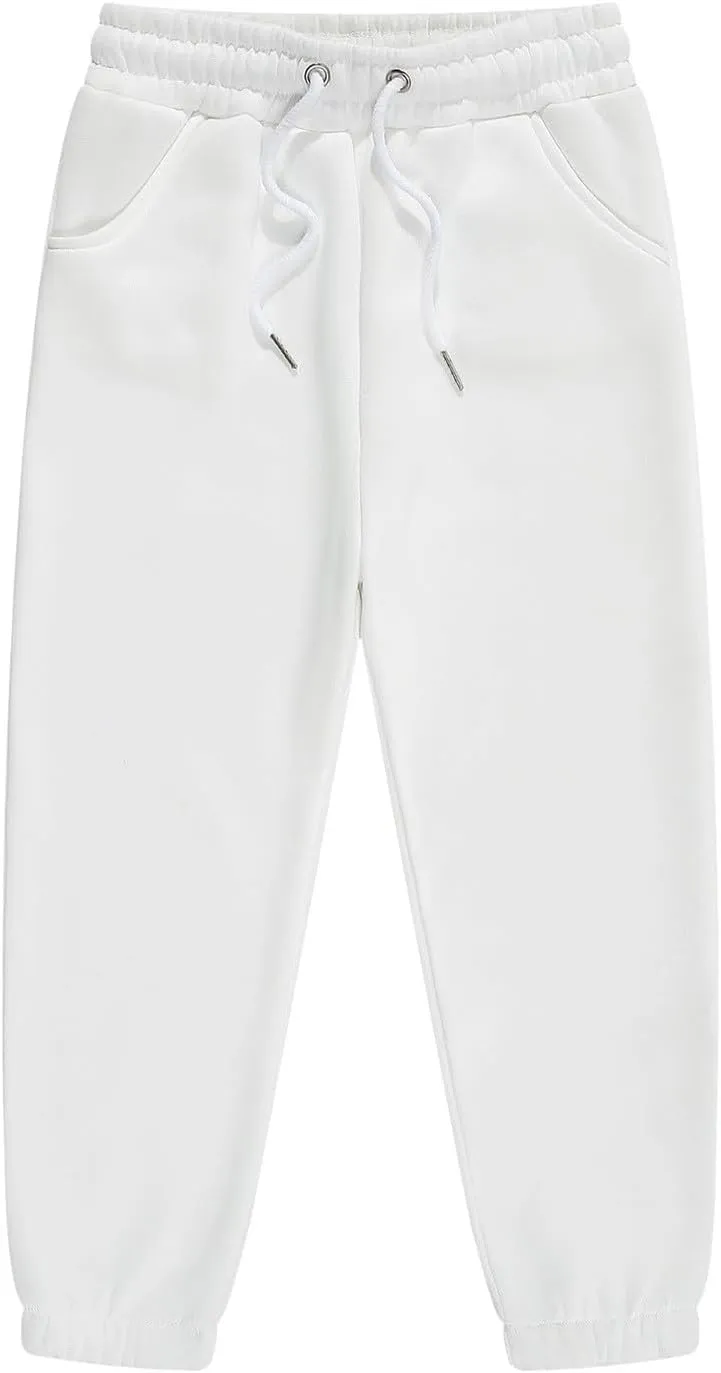 Unisex Basic Sweatpants Pull on Casual Joggers Boys Girls Solid Color Elastic Waist Athletic Pants with Pockets