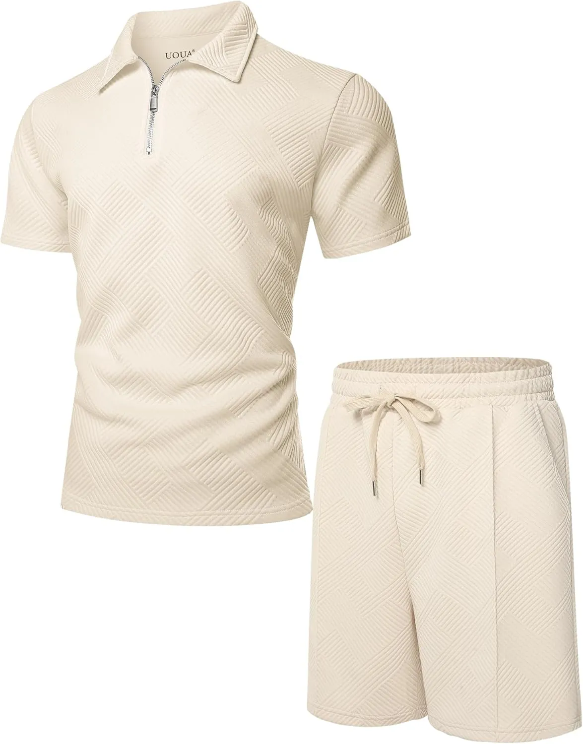UOUA Mens Summer Track Suits 2 Piece Shorts Sets Short Sleeve Sweatsuit Outfits 1/4 Zip Golf Polo Shirts Loungewear