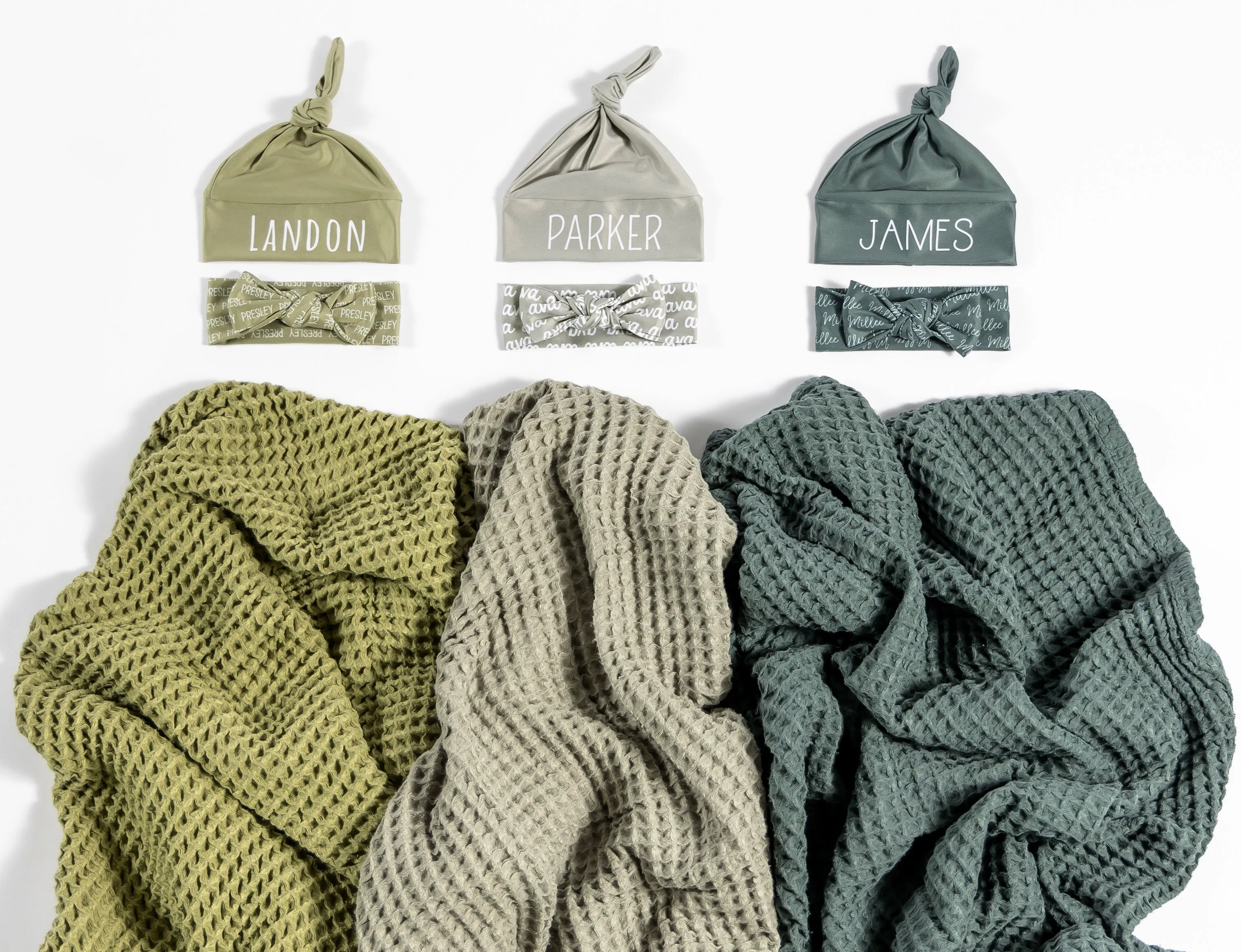 Waffle Blanket Set - Olive