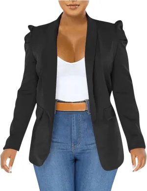 Women's Dressy Blazer Open Front Blazer Plus Size Business Casual Cardigan Blazer Puff Sleeve Blazer Jacket Outerwear
