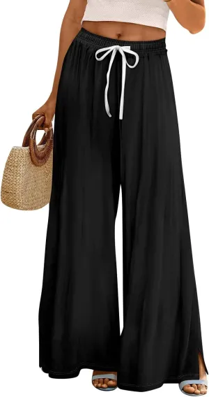Women's Palazzo Pants Dressy Casual Wide Leg Slacks Elastic Waist with Pockets Lounge Flowy Pants