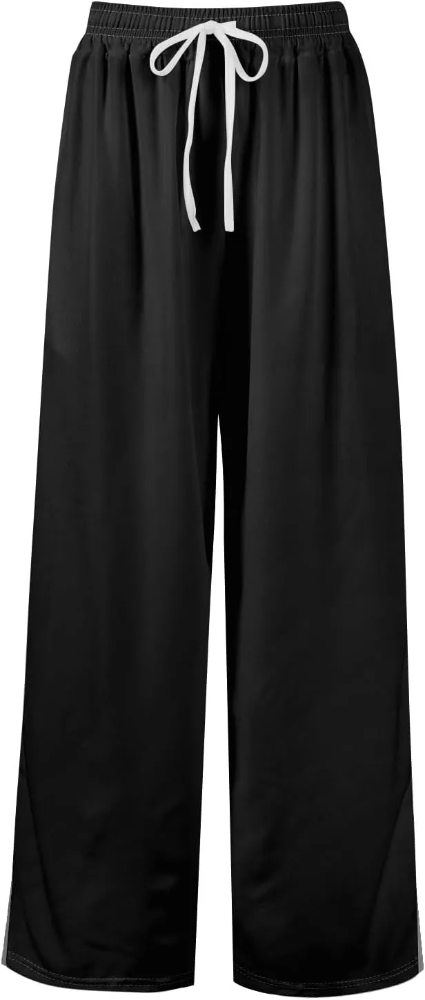 Women's Palazzo Pants Dressy Casual Wide Leg Slacks Elastic Waist with Pockets Lounge Flowy Pants