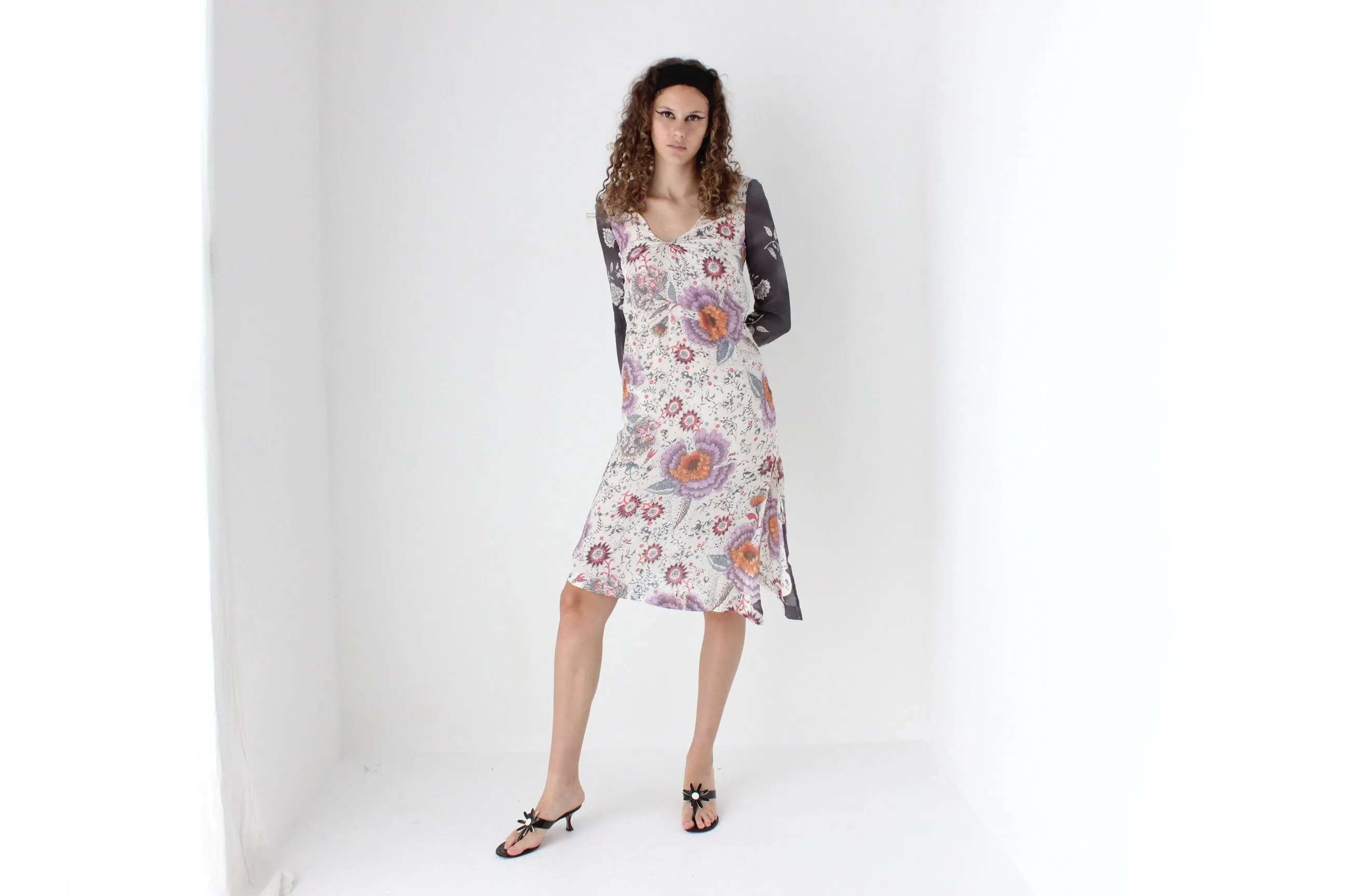 Y2K Hugo Boss Asymmetric Floral Silk Carrie Dress