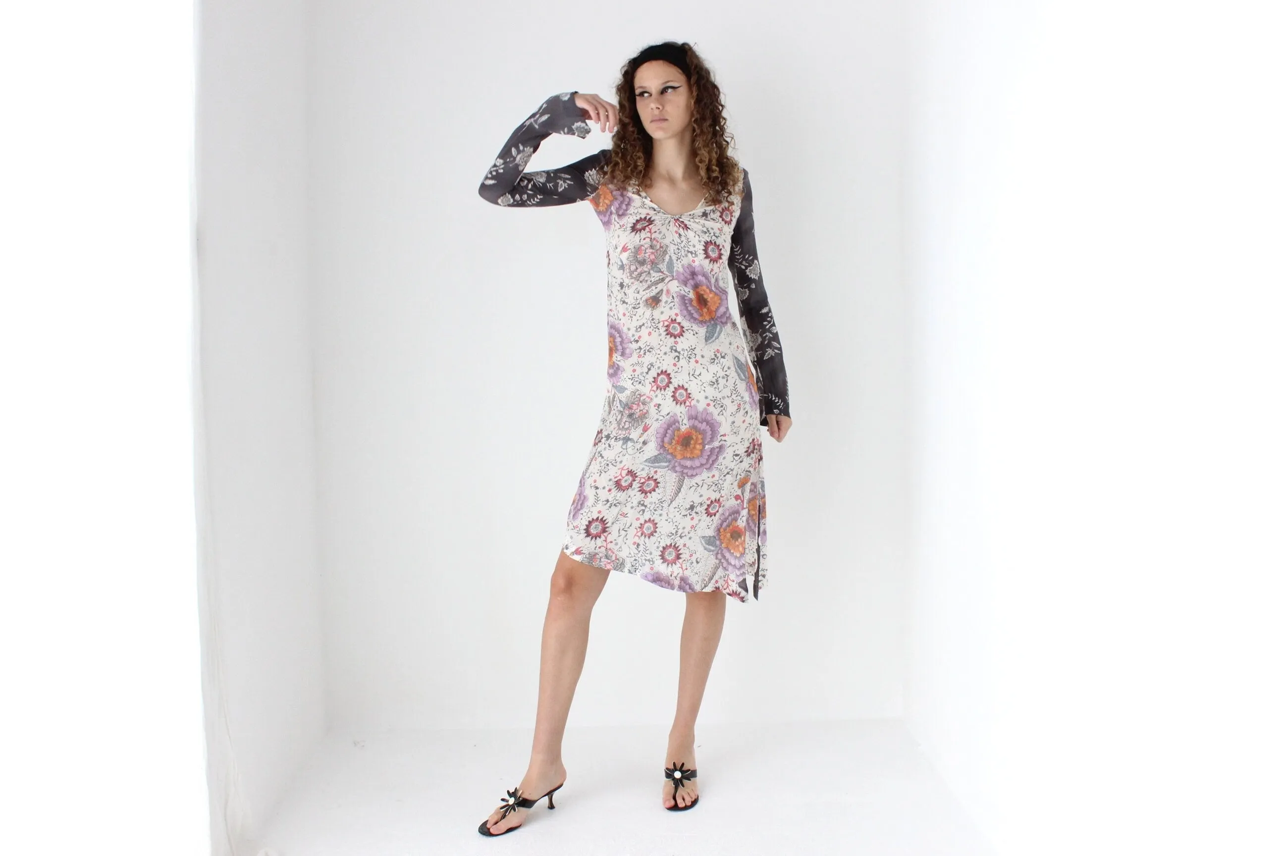 Y2K Hugo Boss Asymmetric Floral Silk Carrie Dress