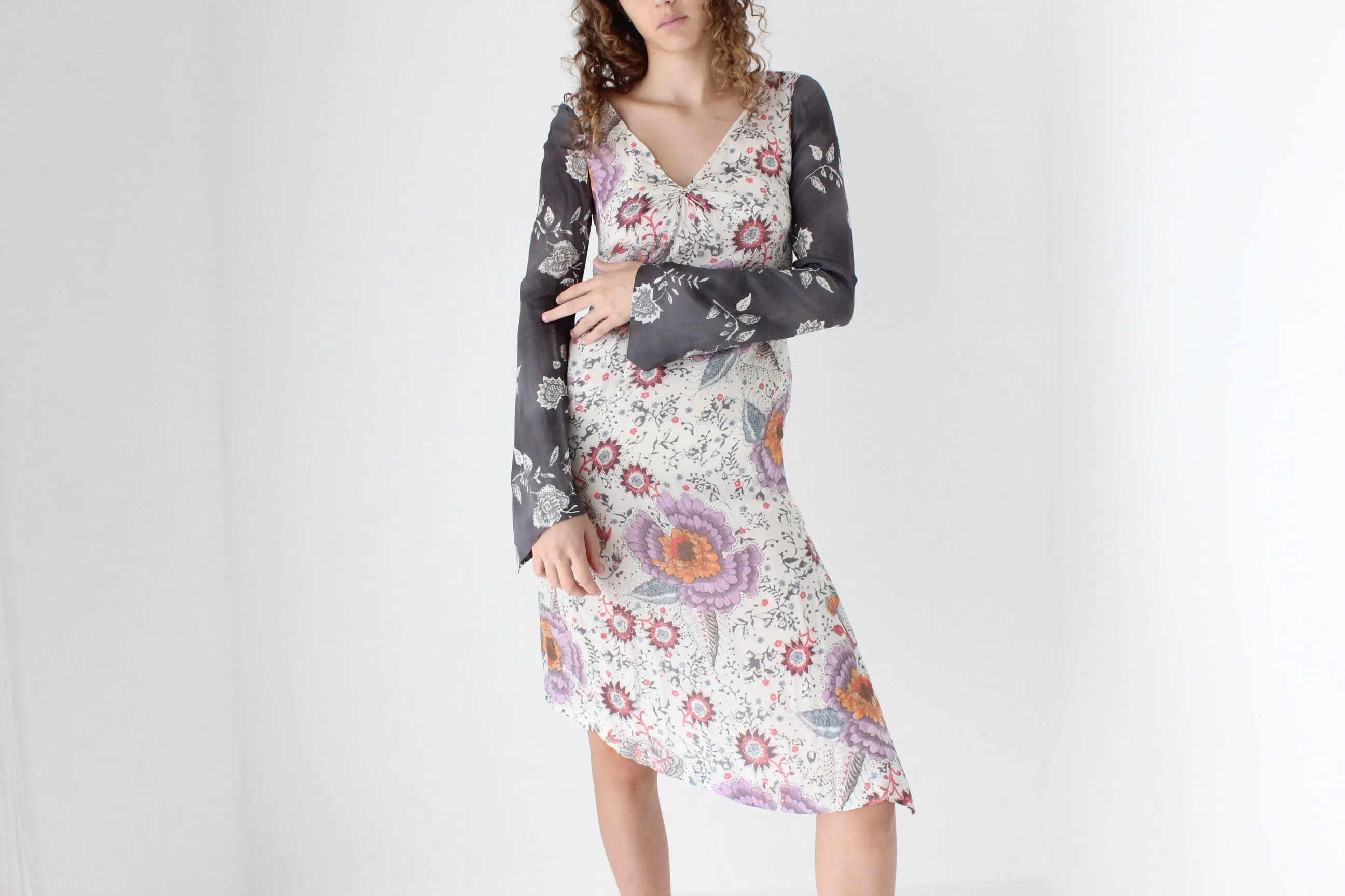 Y2K Hugo Boss Asymmetric Floral Silk Carrie Dress