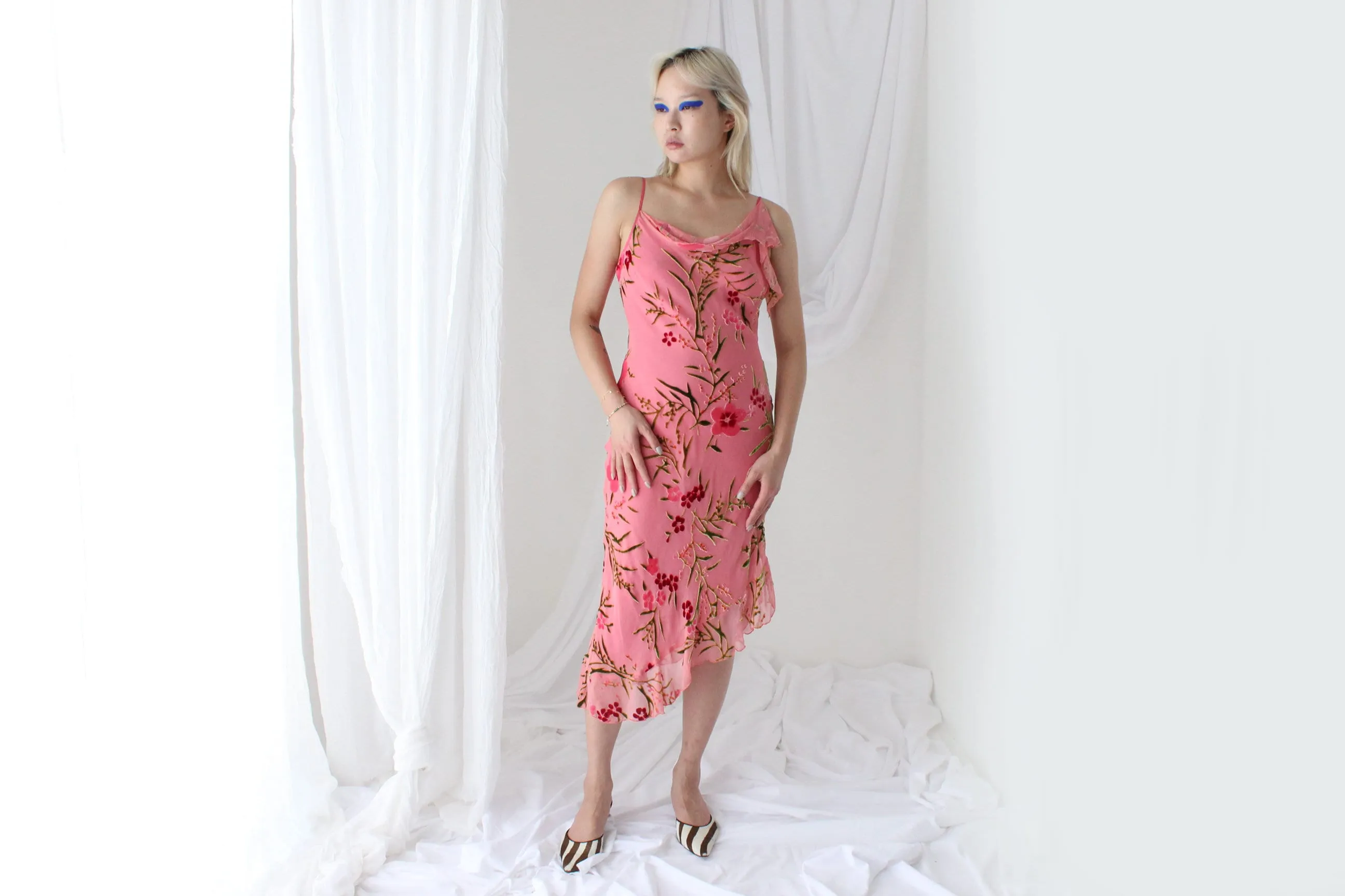 Y2K PURE SILK Asymmetric Velvet Burnout Galliano/Dior Vibe Dress