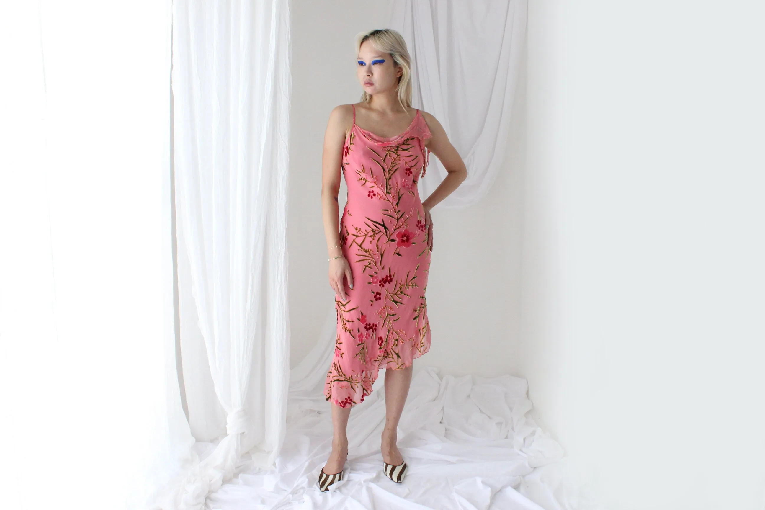 Y2K PURE SILK Asymmetric Velvet Burnout Galliano/Dior Vibe Dress