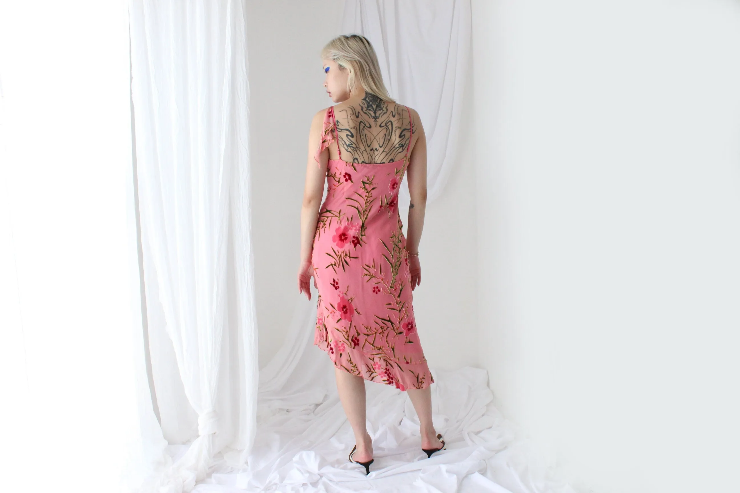 Y2K PURE SILK Asymmetric Velvet Burnout Galliano/Dior Vibe Dress