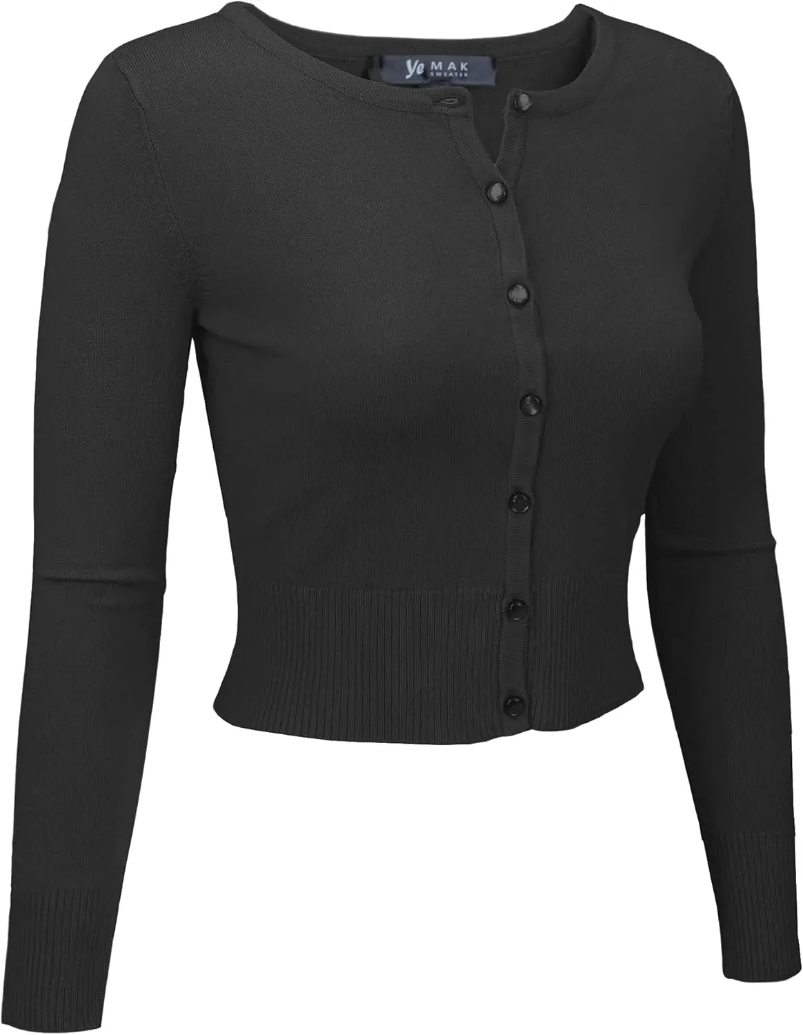 YEMAK Women's Cropped Cardigan Sweater  Long Sleeve Crewneck Basic Classic Casual Button Down Knit Soft Lightweight Top