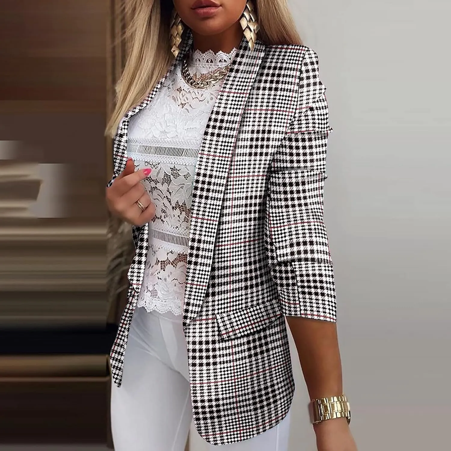 ZEFOTIM Blazers for Women Winter Fashion Plus Size Striped/Plain Coat Lightweight Trendy Casual Blazer