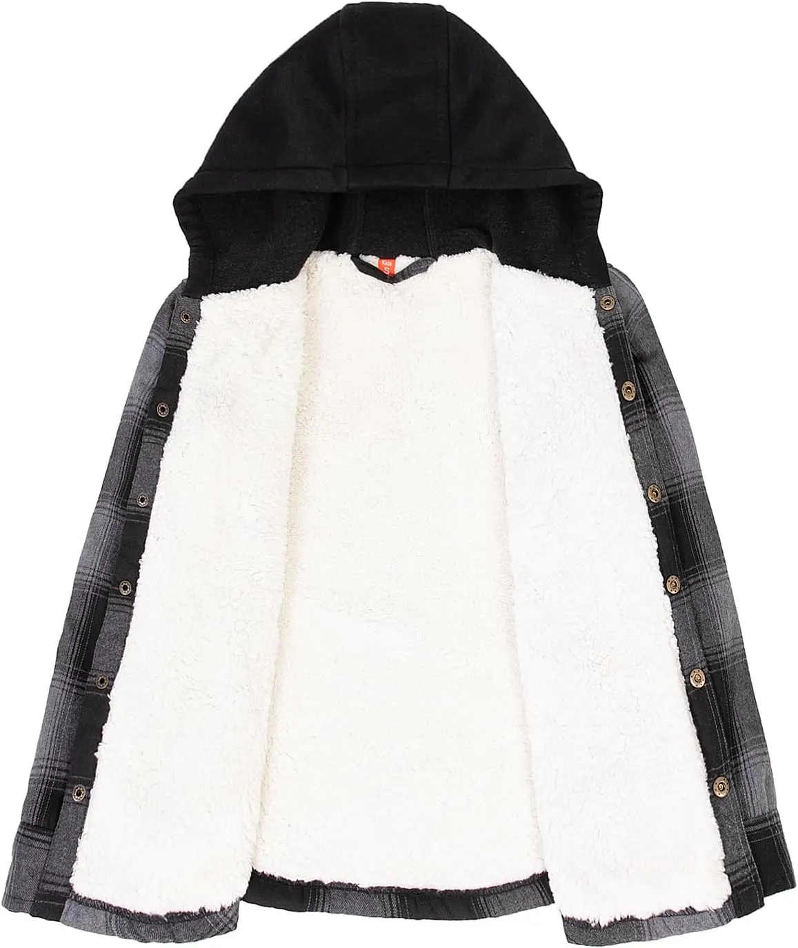 ZENTHACE Kids Boys Girls Sherpa Lined Flannel Shacket Jacket,Hooded Plaid Snap Shirt,Fall Winter Playwear