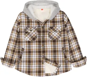 ZENTHACE Kids Boys Girls Sherpa Lined Flannel Shacket Jacket,Hooded Plaid Snap Shirt,Fall Winter Playwear