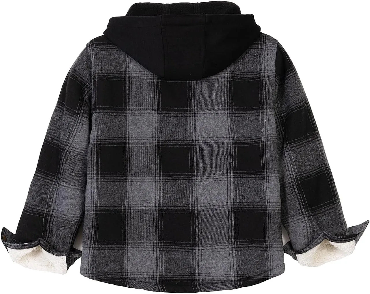 ZENTHACE Kids Boys Girls Sherpa Lined Flannel Shacket Jacket,Hooded Plaid Snap Shirt,Fall Winter Playwear