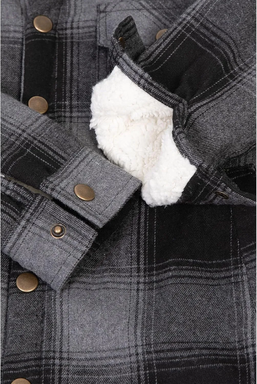 ZENTHACE Kids Boys Girls Sherpa Lined Flannel Shacket Jacket,Hooded Plaid Snap Shirt,Fall Winter Playwear