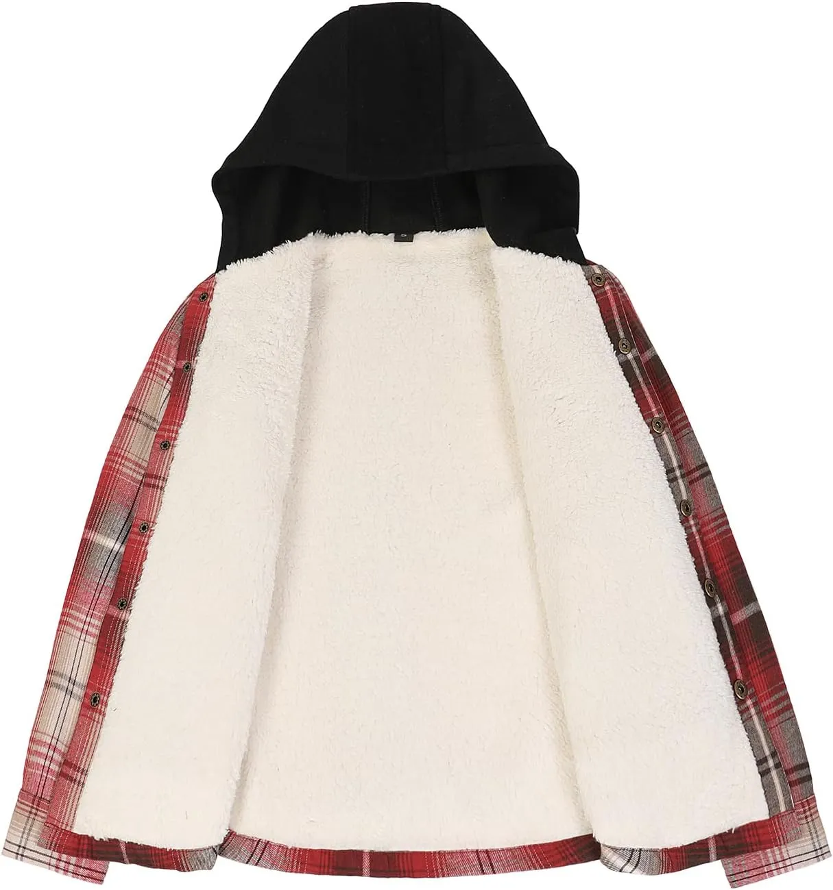 ZENTHACE Kids Boys Girls Sherpa Lined Flannel Shacket Jacket,Hooded Plaid Snap Shirt,Fall Winter Playwear