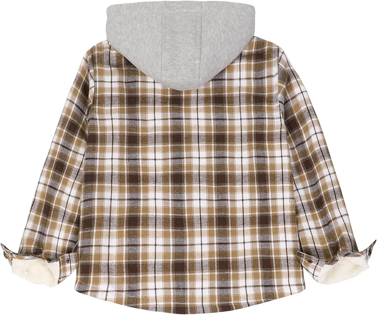 ZENTHACE Kids Boys Girls Sherpa Lined Flannel Shacket Jacket,Hooded Plaid Snap Shirt,Fall Winter Playwear