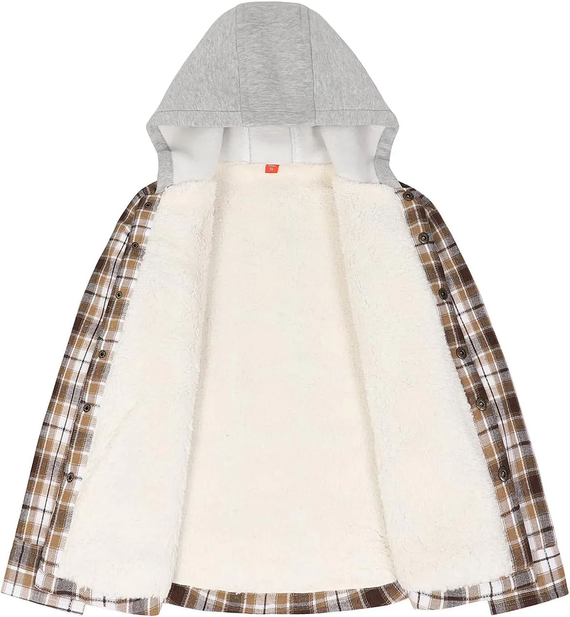 ZENTHACE Kids Boys Girls Sherpa Lined Flannel Shacket Jacket,Hooded Plaid Snap Shirt,Fall Winter Playwear