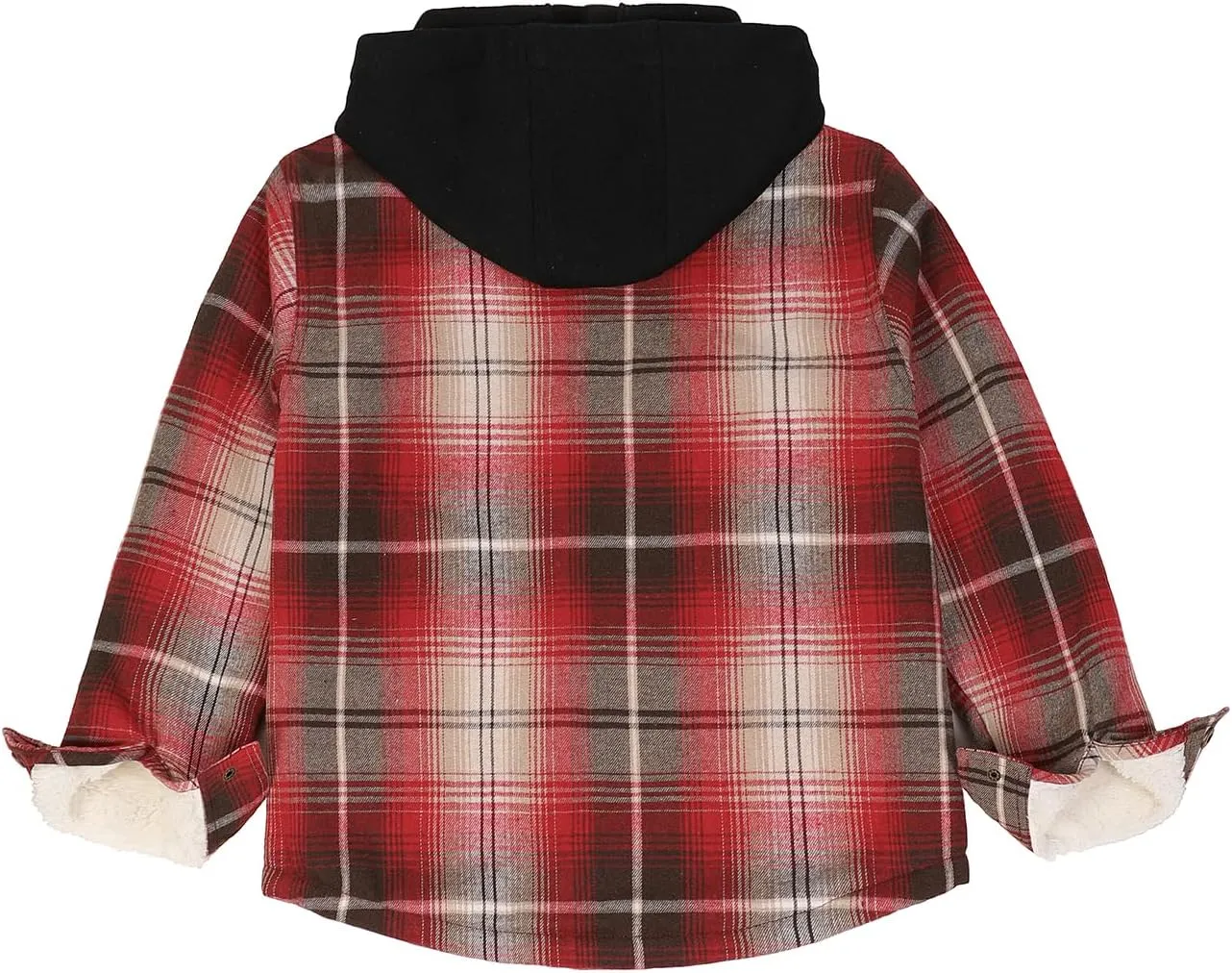 ZENTHACE Kids Boys Girls Sherpa Lined Flannel Shacket Jacket,Hooded Plaid Snap Shirt,Fall Winter Playwear