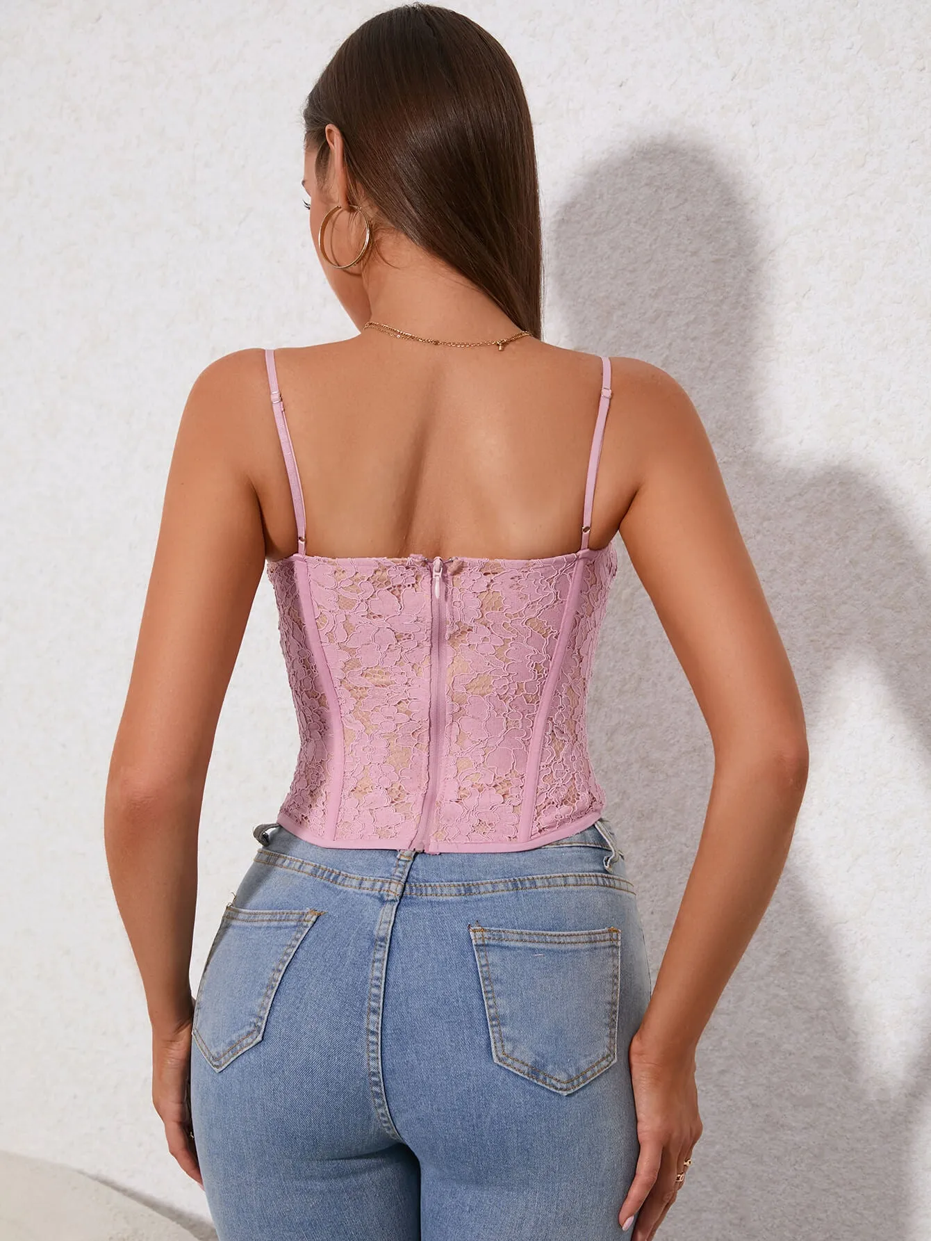 Zip Back Lace Cami Top
