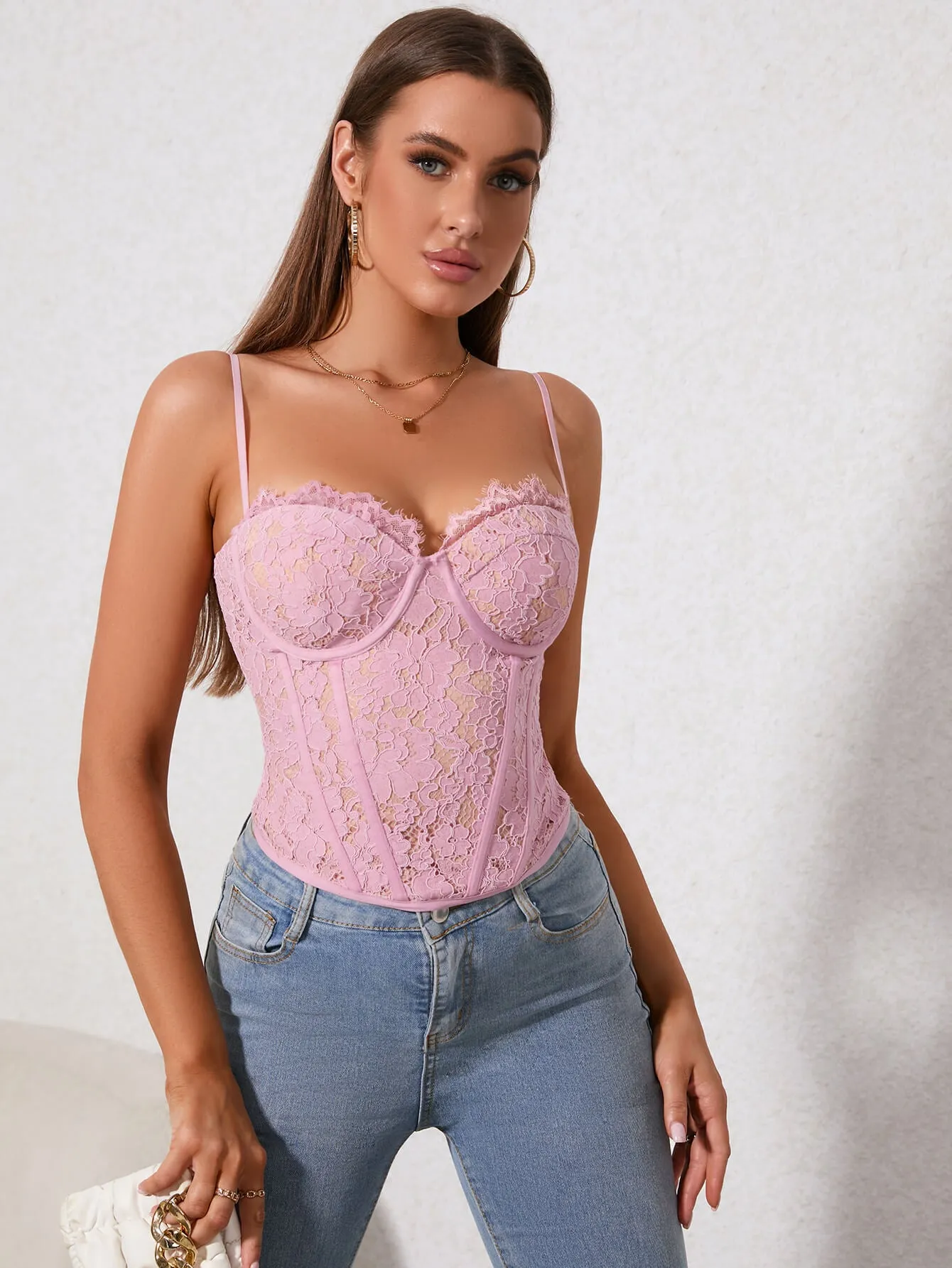 Zip Back Lace Cami Top