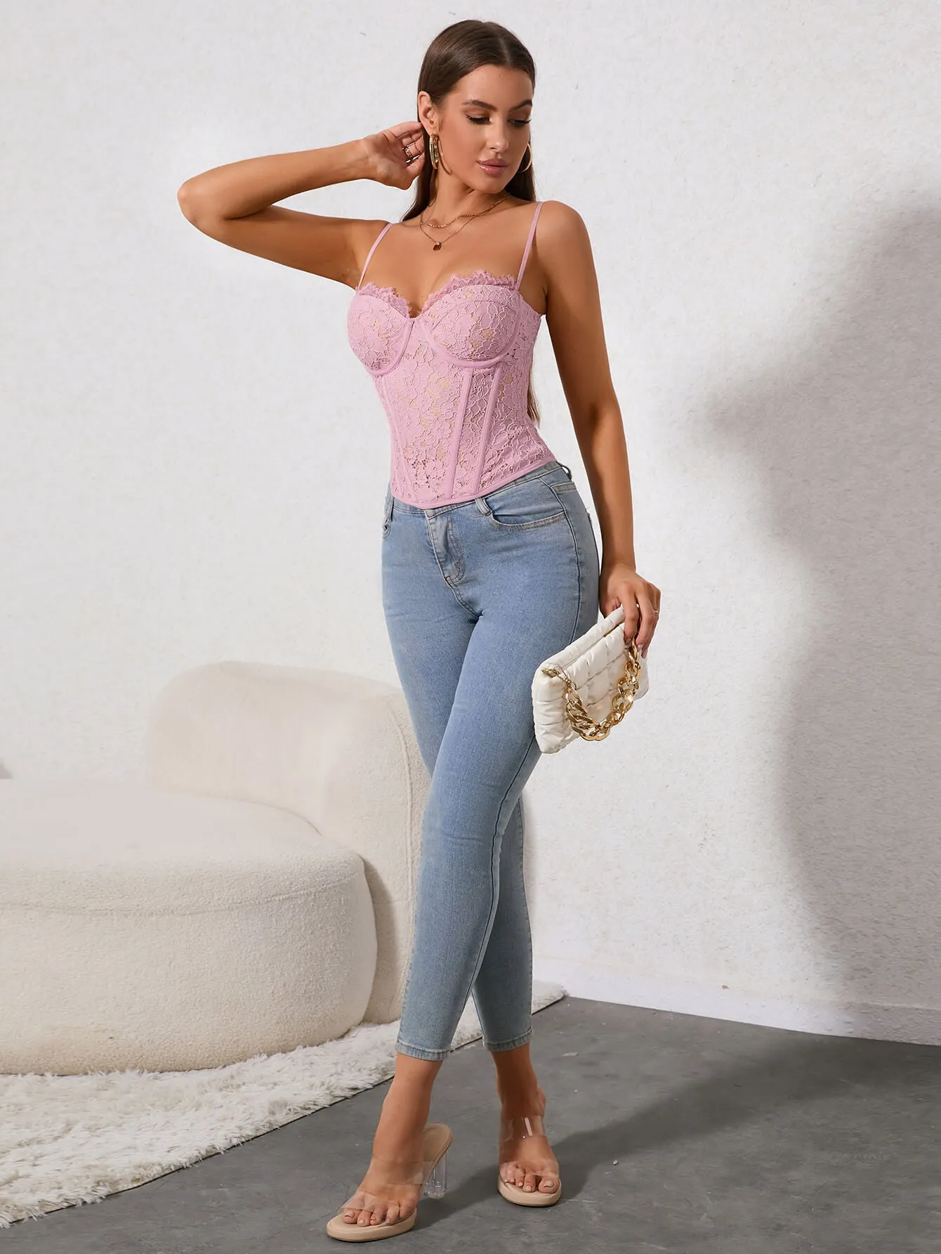 Zip Back Lace Cami Top